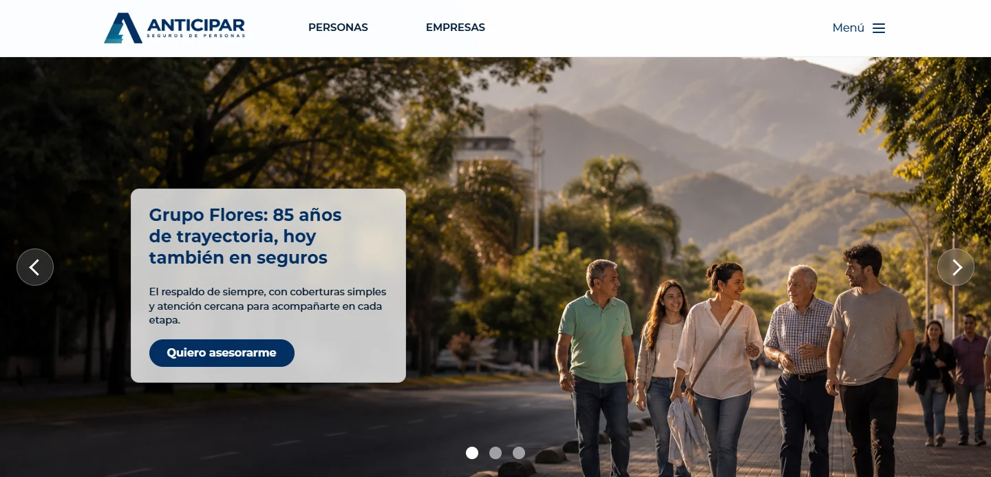 Captura real del sitio Anticipar Seguros