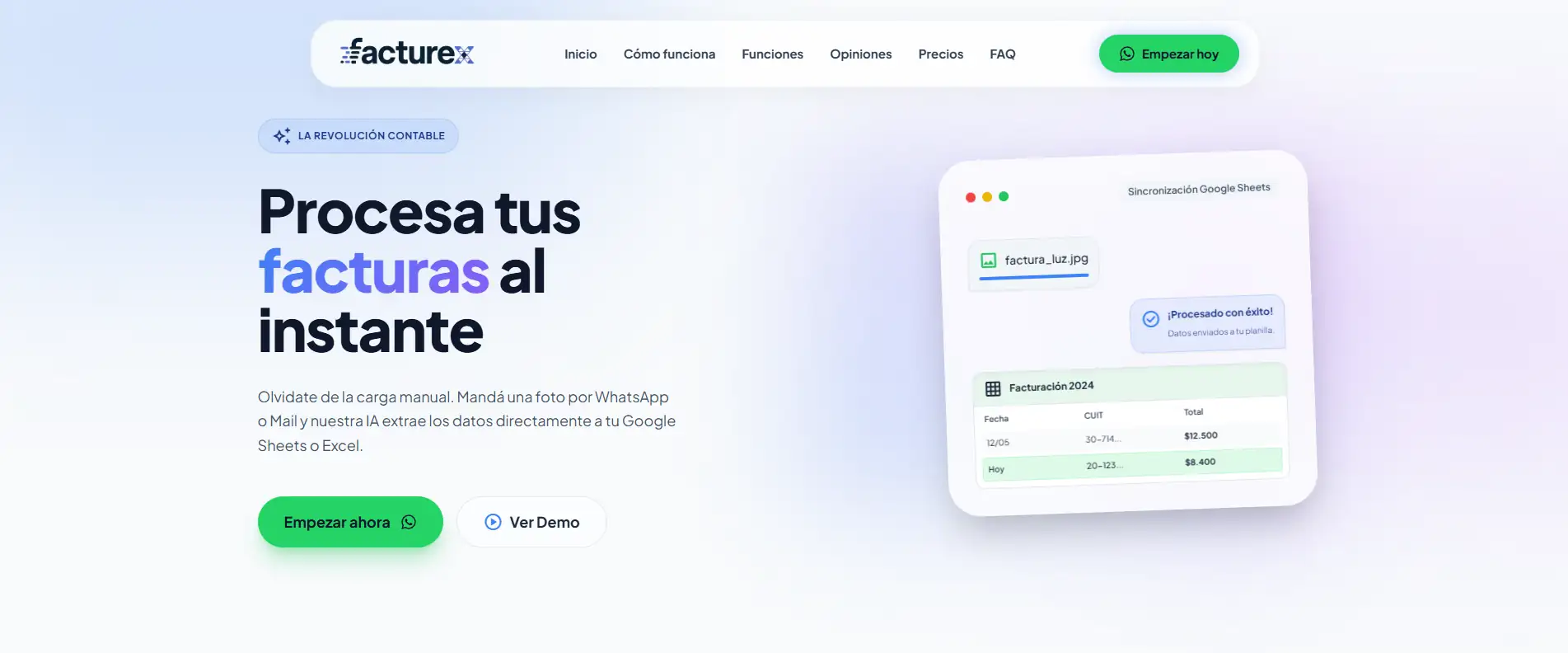 Captura real del sitio Facturex