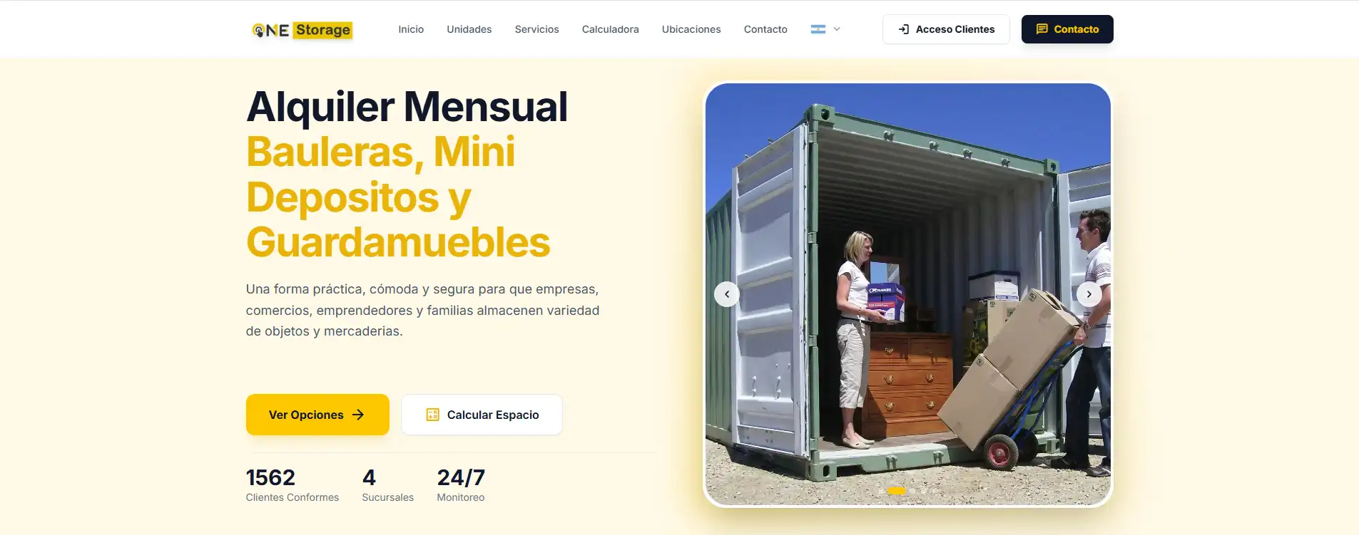 Captura real del sitio ONE Storage